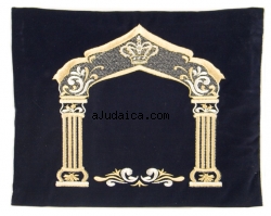 Dark Blue Velvet Tallit & Tefillin Bags - Gold Pillars by aJudaica