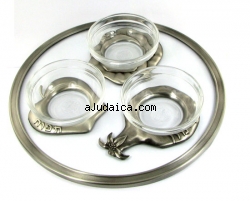 Pewter & Glass Rosh Hashanna plate by aJudaica