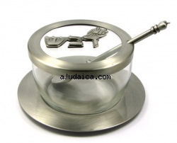 Pewter & Glass Honey Dish by aJudaica