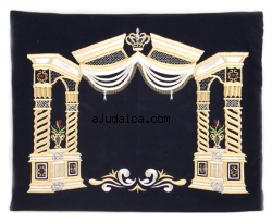 Dark Blue Velvet Tallit & Tefillin Bags - Gold Vilna Pillars by aJudaica