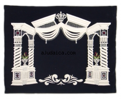 Dark Blue Velvet Tallit & Tefillin Bags - Silver Vilna Pillars by aJudaica