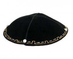 Hand Decorated Gold and white border Suede Kippah by aJudaica