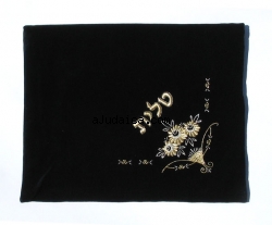 Dark Blue Velvet Tallit & Tefillin Bags Flowers design by aJudaica