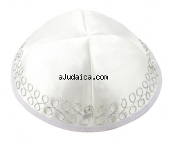 Loops White Satin Kippah by aJudaica