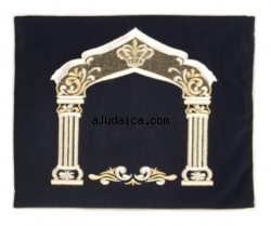 Dark Blue Velvet Tallit & Tefillin Bags - Silver Pillars by aJudaica
