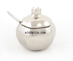 Silver Ceramic Pomegranate Honey Dish by aJudaica
