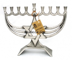 Brass Menorah - Magen David by aJudaica