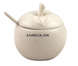 White Ceramic Apple Honey Dish by aJudaica