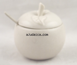 White Ceramic Apple Honey Dish by aJudaica