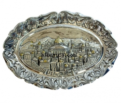 Silver Plated  Oval "Jerusalem" Wall Hanging by aJudaica