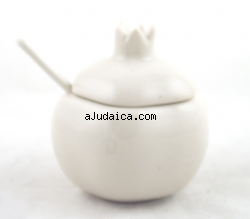 White Ceramic Rimmon (Pomegranate) Honey Dish by aJudaica