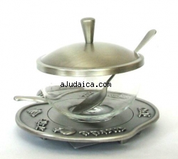 Pewter & Glass Honey Dish by aJudaica
