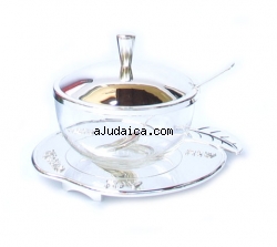 Silver Plated / Glass Honey Dish by aJudaica