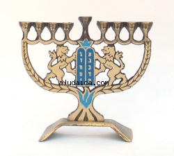 Brass Menorah (Hanukia) - Luchot Habrit Lions by aJudaica