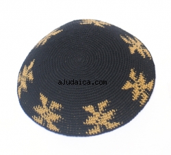 Black and Gold Knitted Kippah 6.1" by aJudaica