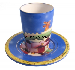 Ceramic Kiddush Cup - Jerusalem Design by aJudaica