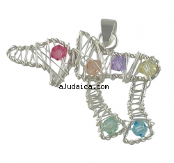 Silver Filigree Chai Pendant with multicolor stones by aJudaica