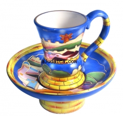 Ceramic Mayim Achronim set - Jerusalem Design by aJudaica