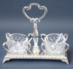 Salt and Pepper Dish with two glass holders by aJudaica