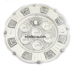 Antique Round Silver Plated Passover Plate by aJudaica