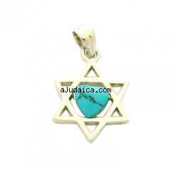 Rhodium Plated Turquoise Star of David Pendant by aJudaica