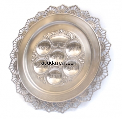 Round Pewter Passover Plate by aJudaica