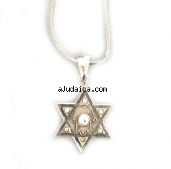 Rhodium Silver Necklace Magen David with Hamsa by aJudaica
