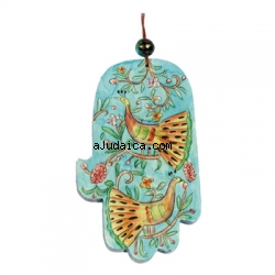 Peacock Large Wood Painted Hamsa by aJudaica