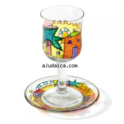 Painted Wineglass and Saucer by aJudaica