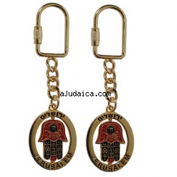 Judaic Keychain - Colorful Hamsa with "Chai" by aJudaica