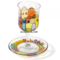 Painted Wineglass and Saucer by aJudaica