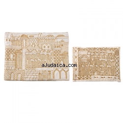 Hand Embroidered Tallit and Tefillin bags-gold Jerusalem design by aJudaica