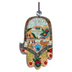 Protection against Evil Eye Large Wood Painted Hamsa by aJudaica