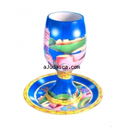 Ceramic Kiddush Cup - Jerusalem Design by aJudaica