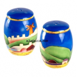 Cobalt Blue Ceramic "Jerusalem" design Salt and Pepper Shakers by aJudaica