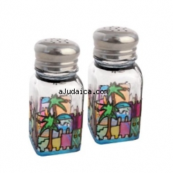 Colorful Jerusalem design Glass Salt & Pepper Shakers by aJudaica