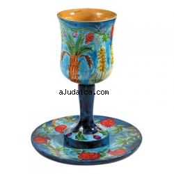 Seven Species Kiddush Cup and Plate Set by aJudaica
