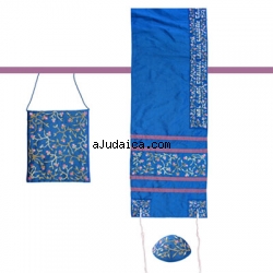 Emanuel Embroidered Tallisack - Blue with flowers by aJudaica