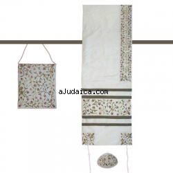 Emanuel Embroidered Tallisack - White with flowers by aJudaica