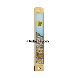 Gold color "Jerusalem" design mezuzah by aJudaica