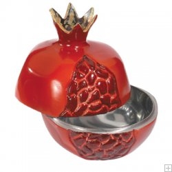 Aluminium Red Pomegranates Honey Dish by Yair Emanuel by aJudaica