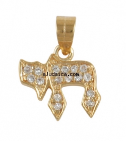 Gold Filled Zirconium "Chai" Pendant by aJudaica