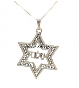 Sterling Silver Star of David with Shalom Pendant by aJudaica