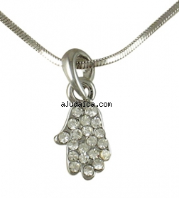 Hamsa Rhodium Necklace with white stones by aJudaica