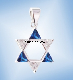 Sterling Silver Magen David Blue and White Pendant by aJudaica