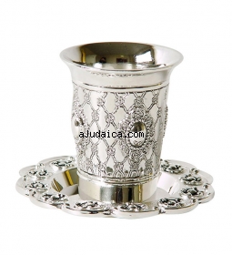 Flower design Kiddush Cup and Plate Set by aJudaica