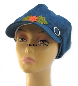 Womens Denim Cap with flower applique by aJudaica