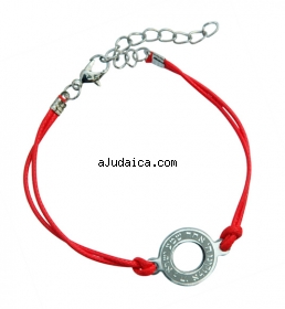 Round Shema prayer on red leather cord bracelet by aJudaica