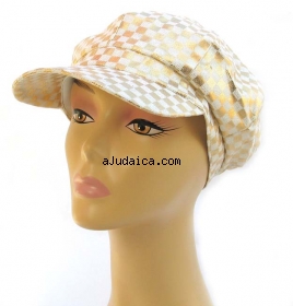Womens Gold and White Checked Cap by aJudaica