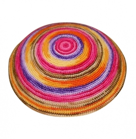 Premium Handmade DMC Knitted Rainbow Kippah by aJudaica